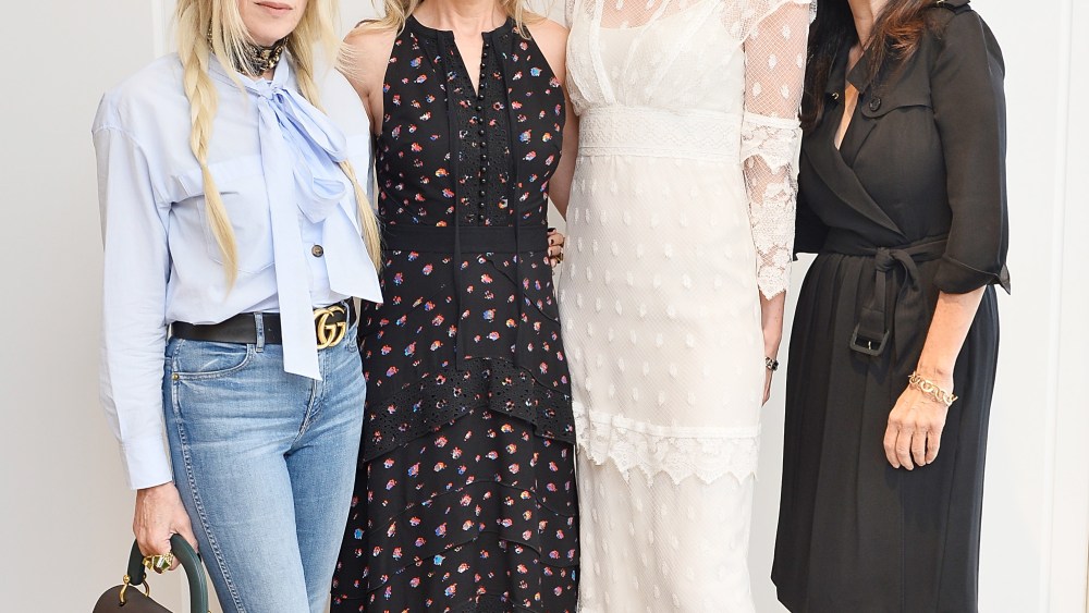 Gela Taylor; Juliet de Baubigny; Plum Sykes and Susan Campos at an event to celebrate the launch of Plum Sykes' new book 'Party Girls Die in Pearls' at Burberry Rodeo Drive on May 24, 2017 in Beverly Hills, California. (Photo by Stefanie Keenan/Getty Images for Burberry)