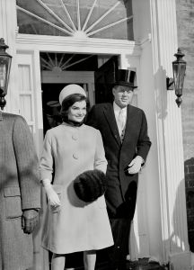 Kennedy U.S. President-elect John F. Kennedy, wearing his high hat, and his wife, Jacqueline Kennedy, are shown as they leave their Georgetown resident for the inauguration day ceremonies in Washington, D.C., . Kennedy will be sworn in as the 35th President of the United StatesKENNEDY INAUGURATION 1961