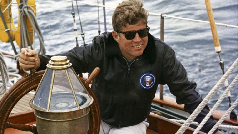 HANDOUT EDITORIAL USE ONLY/NO SALESMandatory Credit: Photo by JOHN F KENNEDY PRESIDENTIAL/REX/Shutterstock (8842135a)John F. KennedyJohn F. Kennedy 100th birthday anniversary, Johns Island, USA - 12 Aug 1962A handout photo made available by the John F. Kennedy Presidential Library shows US President John F. Kennedy at the helm of the United States Coast Guard boat 'Manitou' while sailing off the coast of Johns Island, Maine, USA, 12 August 1962 (issued on 26 May 2017). The former President of the United States, John F. Kennedy, who was assassinated at the age of 46 on 22 November 1963, will have his 100th birthday observed at the John F. Kennedy Presidential Library on 29 May 2017. Kennedy was born in Brookline, Massachusetts on 29 May 1917.