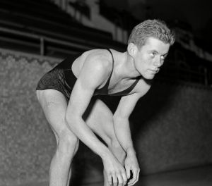John F. Kennedy, son of Joseph Kennedy, US ambassador to Great Britain, who swims in the backstroke event for the varsity swimming team at Harvard, where he is a student., prepares to dive into the pool . On this day Kennedy is doing a practice swimJohn F Kennedy Harvard 1938, Boston