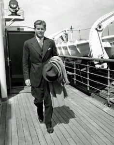 KENNEDY John F. Kennedy, son of Joseph P. Kennedy, U.S. ambassador to England, arrives in New York, aboard the S.S. Bremen after a summer vacation in Europe. Young Kennedy is returning to begin his junior year at HarvardKENNEDY RETURNS FROM EUROPE, NEW YORK, USA