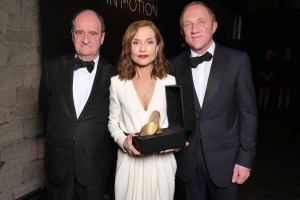François-Henri Pinault, Pierre Lescure, and Isabelle Huppert