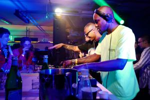 Heron Preston and Virgil Abloh man the decks at the party.