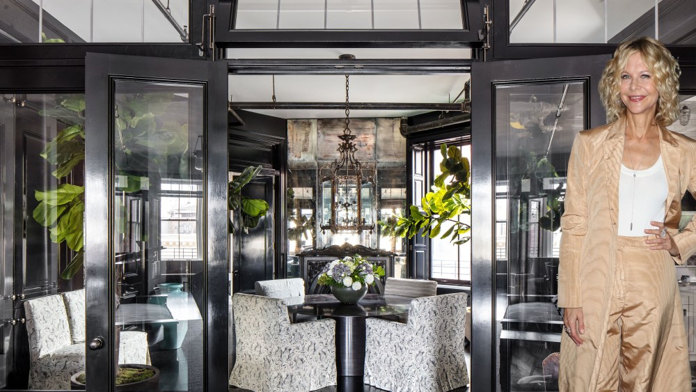 Ebony French doors lead to the dining room.