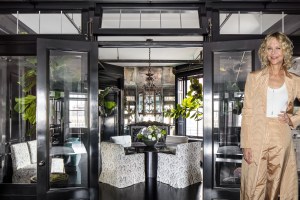 Ebony French doors lead to the dining room.