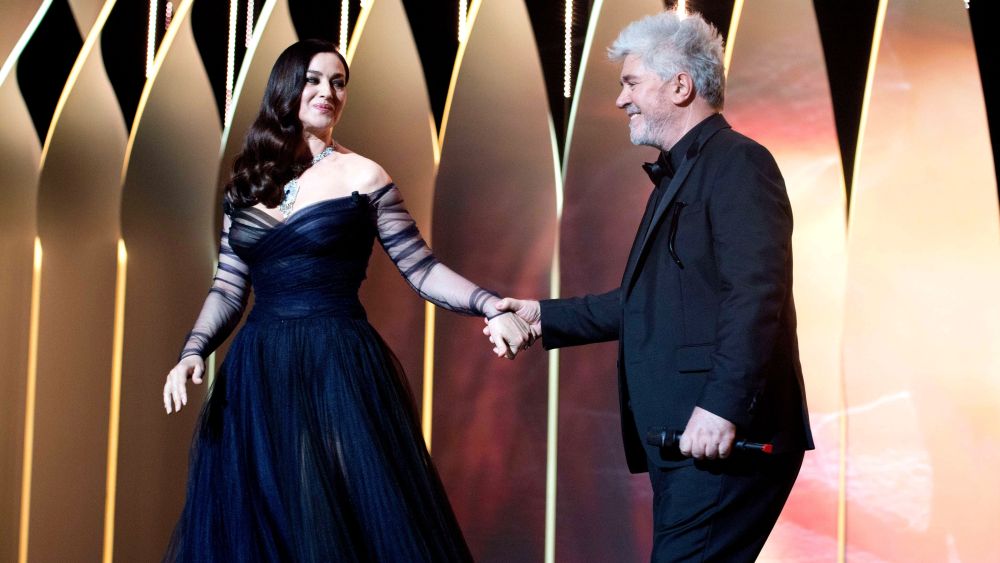 Mistress of Ceremony Monica Bellucci and President of the Jury Pedro Almodovar at the 2017 Cannes Film Festival opening ceremony