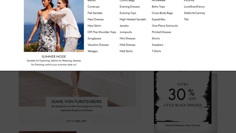 The Outnet.com's new navigational menu