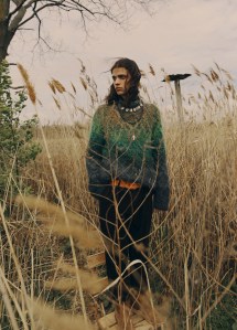 Missoni’s wool, mohair, nylon and alpaca sweater and Maiden Noir’s cotton pants. Prada belt; Pascale Monvoisin necklace; Ariat boots.