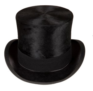 Material: beaver fur, felt, silkBeaver fur top hat with black felt band and grosgrain silk rim.