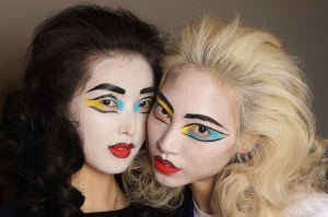 Models backstage at Vivienne Westwood Red Label's fall 2013 runway show at Saatchi Gallery.Vivienne Westwood Red Label Fall 2013 RTW, London