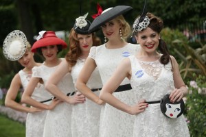 Racegoers pose with fancy hats for photographers as she arrives on Ladies Day at Royal Ascot near London, Britain, 22 June 2017. Royal Ascot runs until 24 June.Royal Ascot Ladies Day, London, United Kingdom - 22 Jun 2017