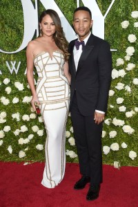 Chrissy Teigen, left and John Legend arrive at the 71st annual Tony Awards at Radio City Music Hall on Sunday, June 11, 2017, in New York. (Photo by Evan Agostini/Invision/AP)
