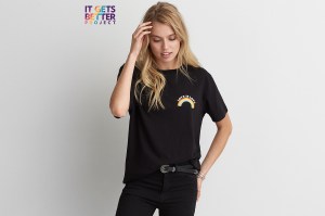 A look from the AEO Pride collection benefiting It Gets Better Project.