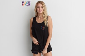 A look from the AEO Pride collection benefiting It Gets Better Project.