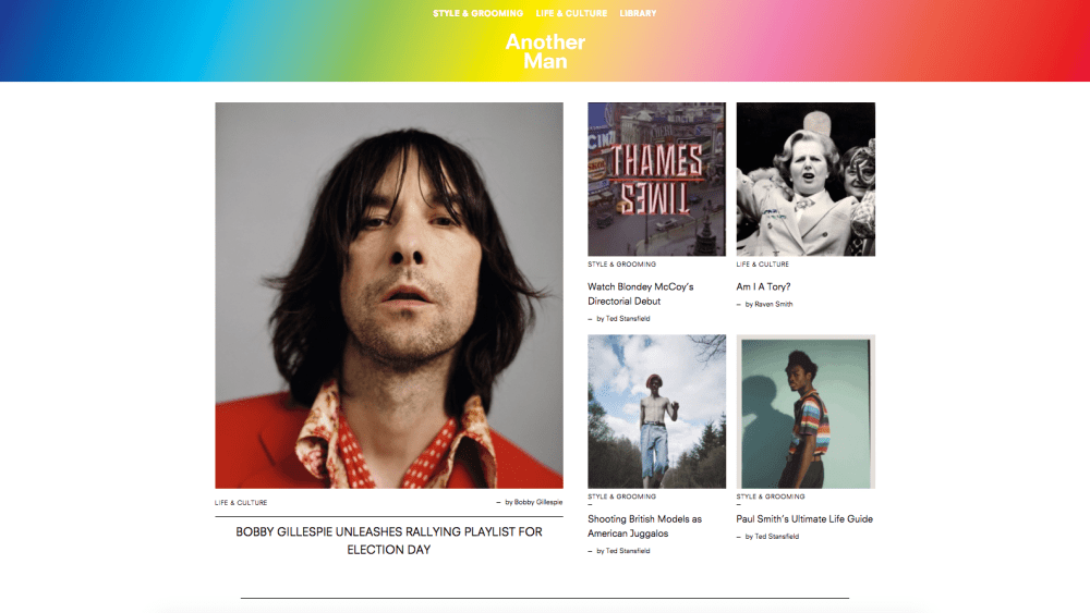 A screenshot of AnOther Man's website