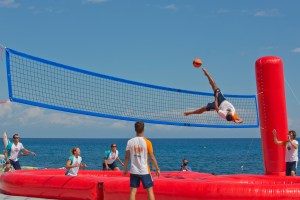 Bossaball is a combonation of soccer, volleyball and gymnastics.