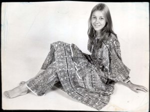 Actress Jenny Agutter in 1971 wearing One Of Her Favourite Dresses: A Mid-calf Lilac And White Printed Voffe Over Matching Pantaloons By Gina Fratini.