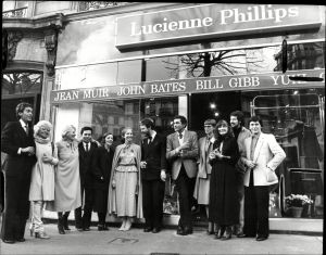 Lady Mary Henderson With British Fashion Designers At The Opening Of Lucienne Phillips Boutique In Paris - John Bates Gina Fratini Lucienne Phillips Yuki Jean Muir Bill Gibb Bruce Oldfield Jean Pallant Ann Buck Pallant And Colin Wynne Jones.