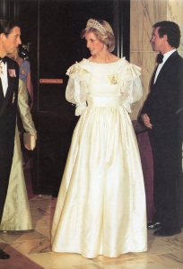Princess Diana wearing a Gina Fratini's design in Auckland during the royal tour of New Zealand in May 1983