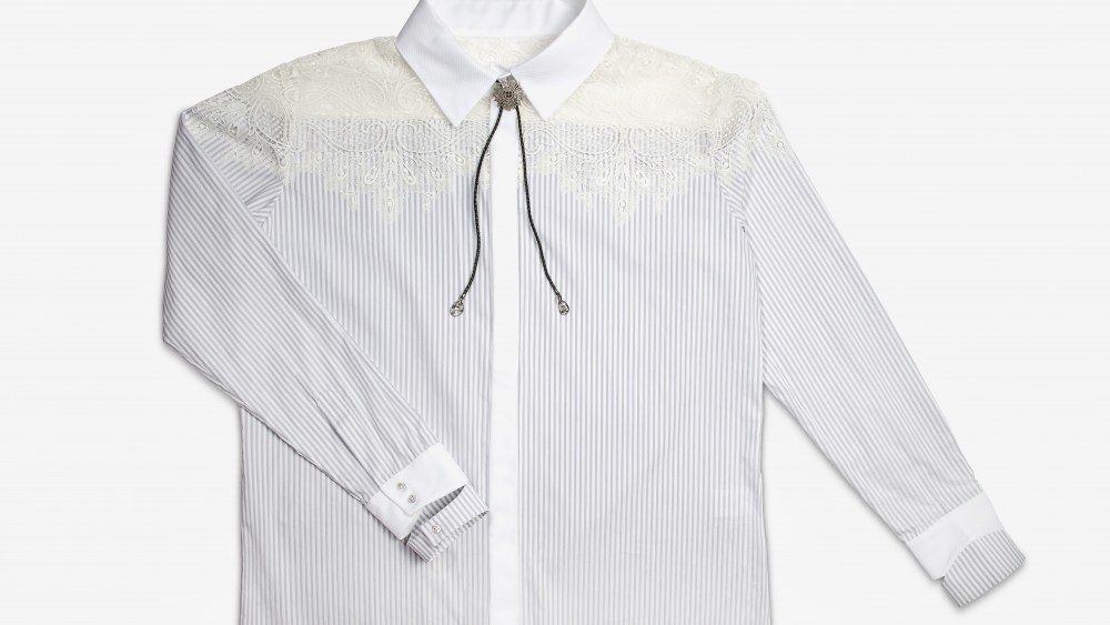 The Karoline Lang tuxedo shirt customised by Jade Jagger.