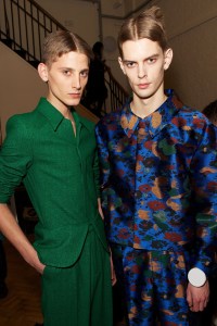 Models backstage at J.W. Anderson's fall 2014 menswear show.