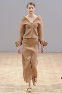 A model on the runway at J. W. Anderson's fall 2014 show.