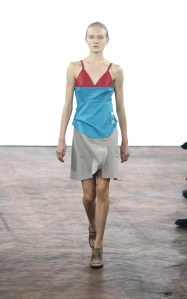 A model on the runway at J. W. Anderson's spring 2015 show.