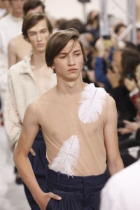 A model on the runway at J. W. Anderson's spring 2016 men's show.