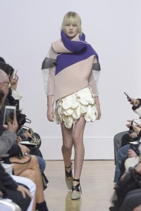 A model on the runway at J.W. Anderson's fall 2016 show.