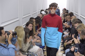 A model on the runway at J.W. Anderson's spring 2017 men's show.