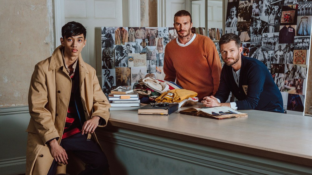 A model in a look from Kent Curwen, David Beckham, and Kent Curwen.