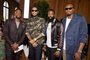 Dwyane Wade, Carmelo Anthony, James Harden and Serge Ibaka front row at Valentino