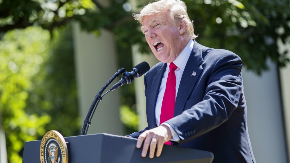 Donald J. TrumpUS President Donald J. Trump announces that the US is withdrawing from the Paris climate accord, Washington, USA - 01 Jun 2017US President Donald J. Trump announces that the US is withdrawing from the Paris climate accord during a Rose Garden event at the White House in Washington, DC, USA, 01 June 2017.