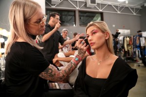 Hailey Baldwin backstageMOSCHINO Spring Summer 2018 Menswear and Women's Resort Collection, Los Angeles, USA - 08 Jun 2017