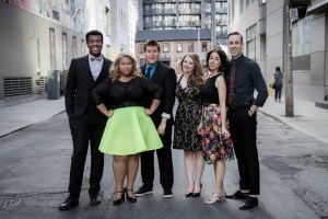 Brandon Hackett, Ann Pornel, Devon Hyland, Allana Reoch, Nadined Joury, and Colin Munch of Second City in Toronto.