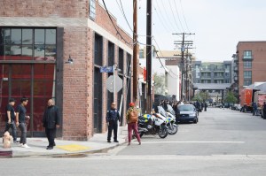 The line outside the Louis Vuitton x Supreme Los Angeles pop-up in the Arts District.