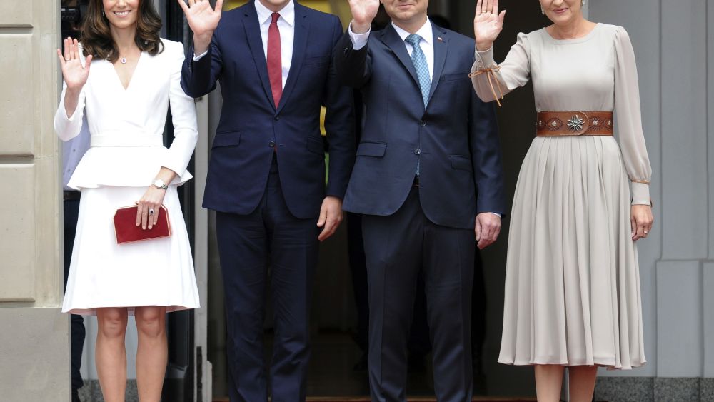 The Duchess of Cambridge (in Alexander McQueen), Prince William Polish President Andrzej Duda and First Lady Agata Kornhauser-Duda