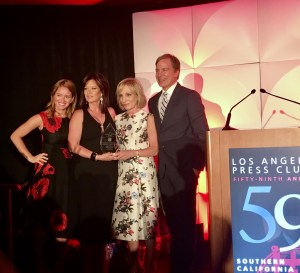 Andrea receiving the Los Angeles Press Club Lifetime Achievement Award this past June