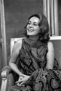 Actress, screenwriter and director Jeanne Moreau being interviewed in Los Angeles