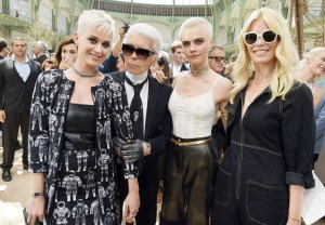 Katy Perry, Karl Lagerfeld, Cara Delevingne and Claudia Schiffer