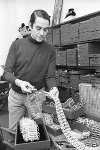 Outtake; Portrait of American costume jewelry designer Kenneth Jay Lane with some of his designs on May 27, 1968...Article title: "Inside Fashion"