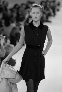 Kate moss on the runway at Isaac Mizrahi RTW Fall 1994.