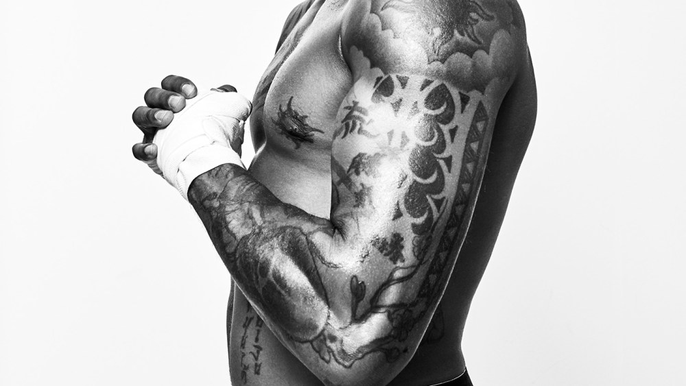 Liam McGeary. Bellator MMAÕs polyester shorts, Everlast hand wrap.