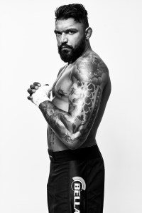 Liam McGeary. Bellator MMAÕs polyester shorts, Everlast hand wrap.
