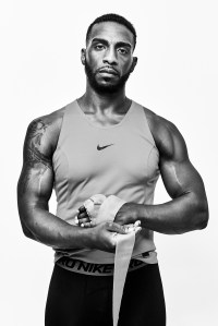 Bradley Desir. NikeÕs polyester tank top and Nike ProÕs polyester and spandex tights.