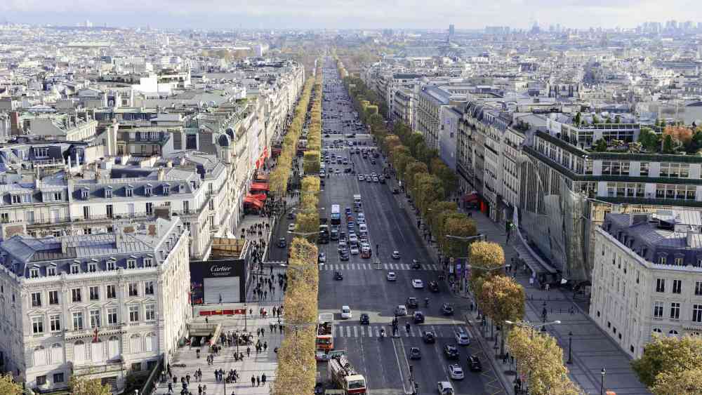 A view of the Champs-Élysées avenue from the Arc de Triomphe.