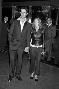 Singer Madonna accompanying actor Rupert Everett to the premiere of his movie "An Ideal Husband" in Los Angeles, California on June 10, 1999