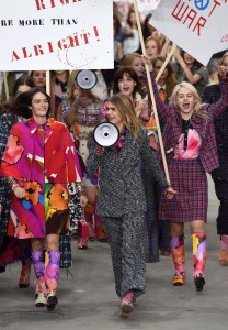 Cara Delevingne with megaphone and models hold a 'demonstration' on the catwalkChanel show, Spring Summer 2015, Paris Fashion Week, France - 30 Sep 2014