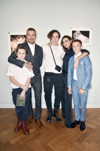 Cruz Beckham, David Beckham, Brooklyn Beckham (wearing Polo Ralph Lauren), Victoria Beckham and Romeo BeckhamBrooklyn Beckham: 'What I See' exhibition and book launch at Christie's in partnership with Polo Ralph Lauren, New Bond Street, London, UK - 27 Jun 2017