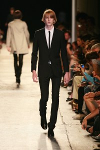 A model on the runway at Dior Homme's spring 2007 menswear show.